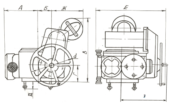 Схема и габаритные размеры электропривода типа НБ